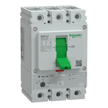 Schneider G25F3A250 | Circuit breaker, GoPact MCCB 250, 3 poles, 36kA at 415VAC, 250A rating, TMD trip unit, adjustable thermal protection