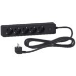 Schneider ST9453B | Trailing lead, Unica extend, 5 Schuko, swicthable, 3m cable, anthracite