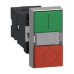 Schneider XA2EW7L3741B5 Harmony | Illuminated double-headed push-button, Easy Harmony XA2, plastic, 22mm, 1 green flush I + 1 light + 1 red flush O, 24V AC/DC, 1NO + 1NC