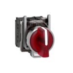 Schneider XB4BK134M5 | Illuminated selector switch, metal, red, Ø22, 3 positions, stay put, 230...240 V AC, 1 NO + 1 NC